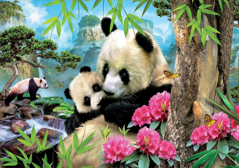 EDUCA Puzzle Panda s mládětem 1000 dílků