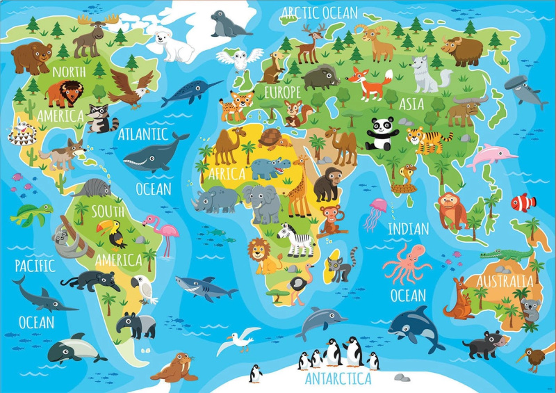 EDUCA Puzzle Mapa se zvířaty světa 150 dílků