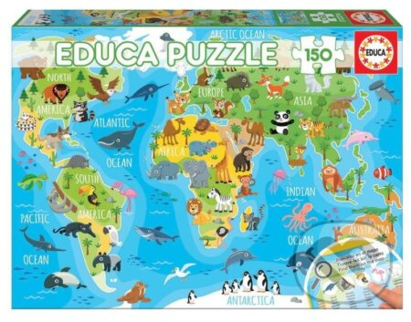EDUCA Puzzle Mapa se zvířaty světa 150 dílků
