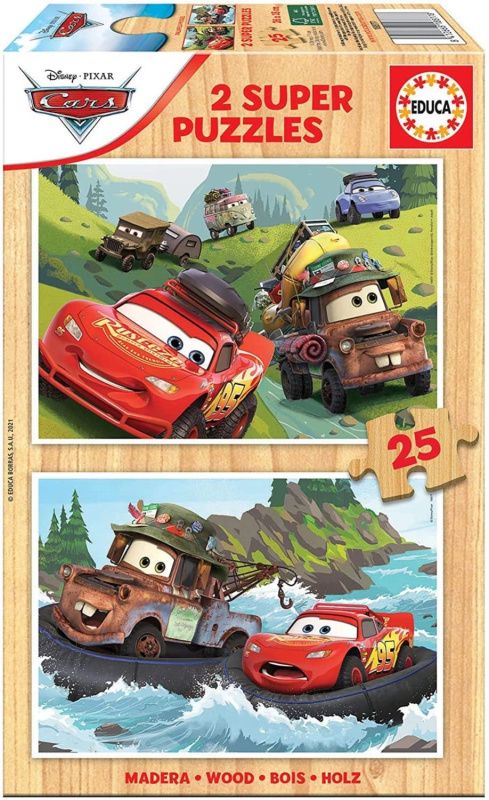 EDUCA Dřevěné puzzle Auta 2x25 dílků