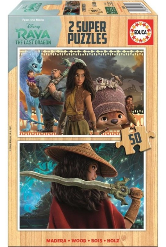 EDUCA Dřevěné puzzle Raya a drak 2x50 dílků