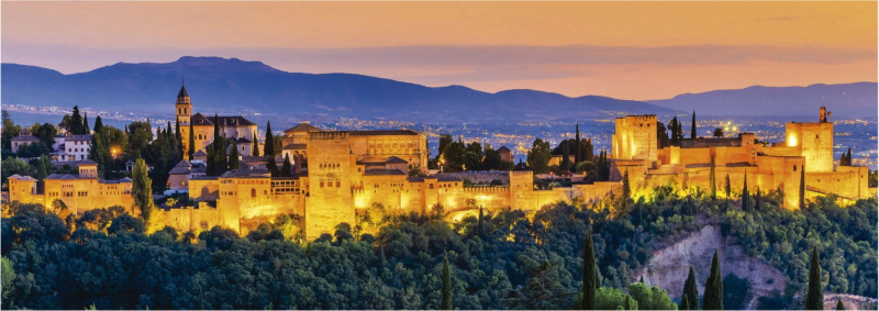 EDUCA Panoramatické puzzle Západ slunce ve Španělsku: Alhambra, Granada 1000 dílků