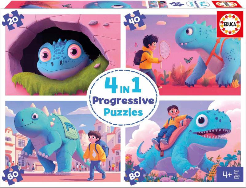 Puzzle Přátelští dinosauři 4v1 (20,40,60,80 dílků) - kniha z kategorie Společenské hry