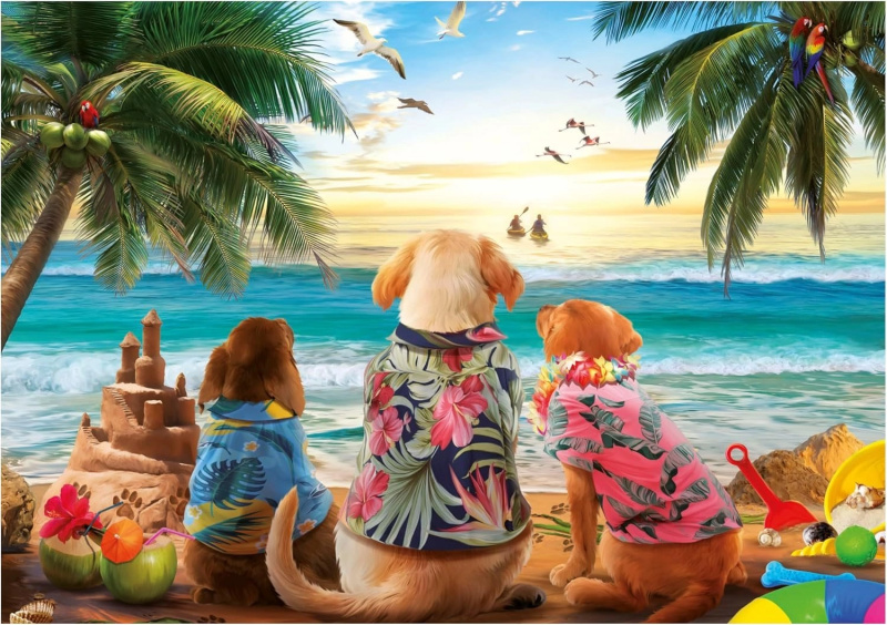 Puzzle Psi na pláži 1000 dílků
