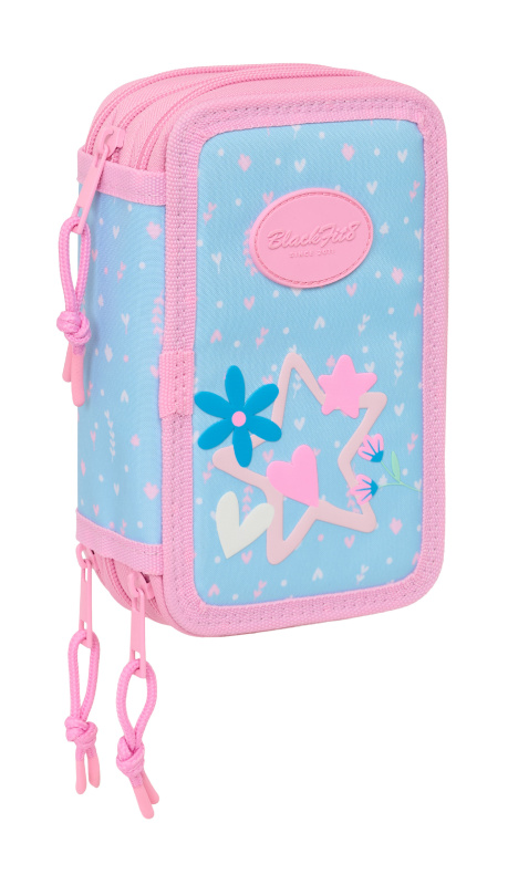 Tříkomorový školní penál s vybavením Blackfit8 Smile