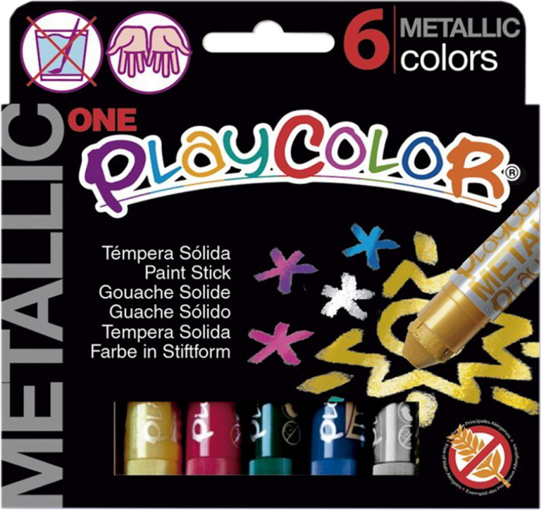 Playcolor - tuhé temperové barvy 6 kusů - metalické