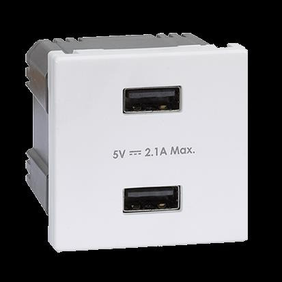 Modul SIMON K126E/9, K45, nabíječka USB 2.0, 2x typ A, 2, 1 A/5 V DC, 45 x 45 mm, bílá