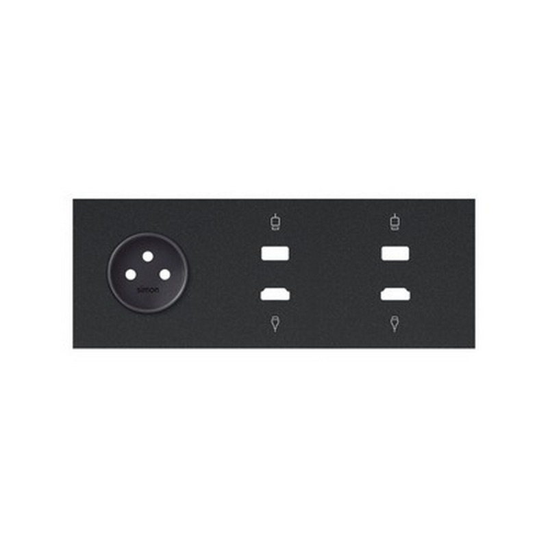 Sestava 3 násobná: 1 zásuvka+2 HDMI+1 USB, černá matná