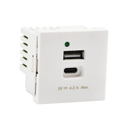Modul SIMON K126G/9, K45, nabíječka USB 2.0, typ A (2, 1 A/5V)+typ C (3 A/5 V), 45 x 45 mm, bílá