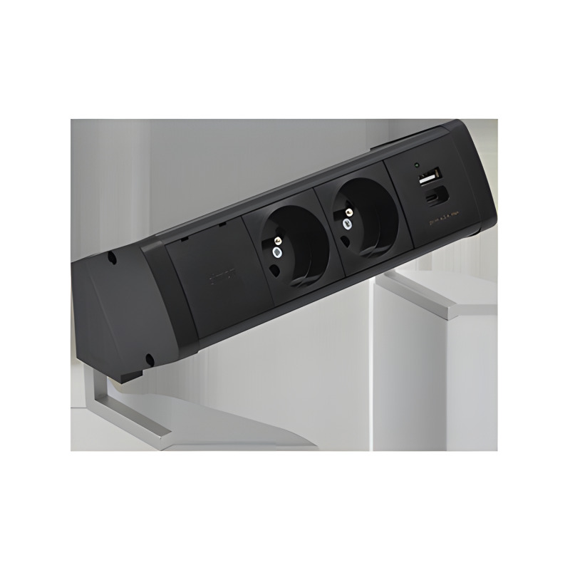 Blok zásuvkový na desku SIMON 480 48410E20B000000-44, 2 zás.+USB nabíj., konektor, černá