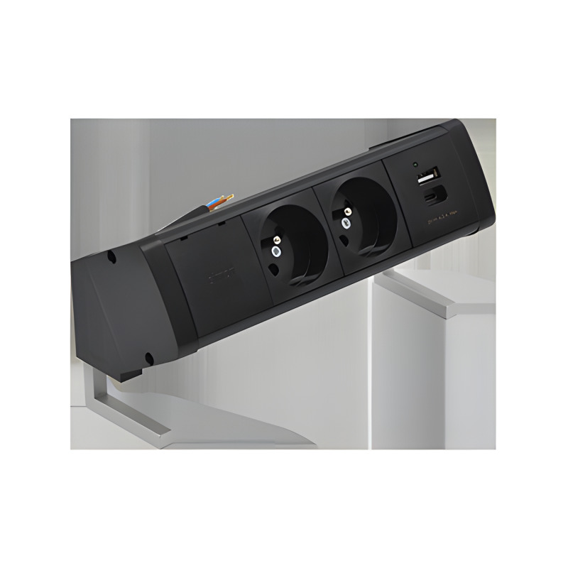 Blok zásuvkový na desku SIMON 480 48430E20B000000-44, 2 zás.+USB nabíj.+15cm kabelu, černá