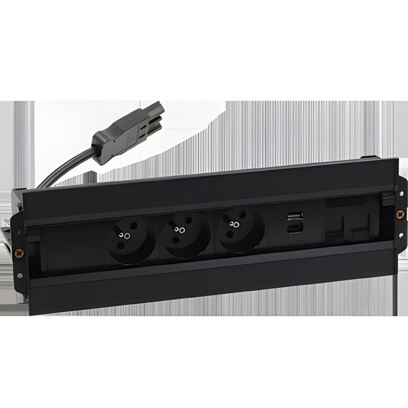 Mediaport Spinner SIMON 480 48610E30BK00000-44, 3x230V+USB nab.+kryt 2xRJ45, přip. konekt., černá