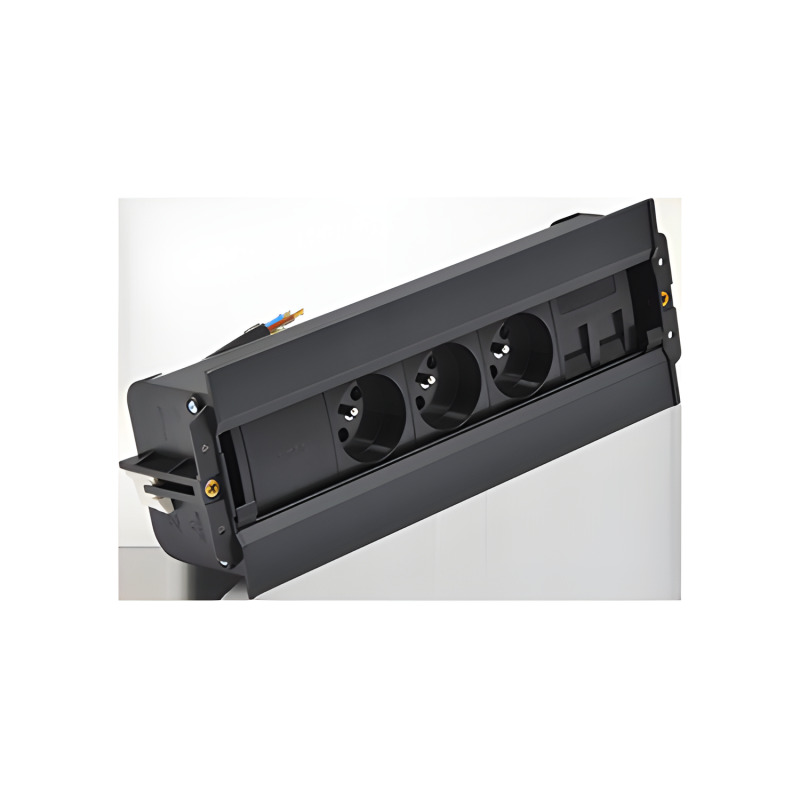Mediaport Spinner SIMON 480 48630E300K00000-44, 3x230V+kryt 2xRJ45, 10cm kabel, černá
