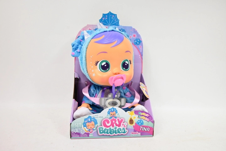 Cry Babies Fantasy interaktivní panenka Tina – modrý triceratops