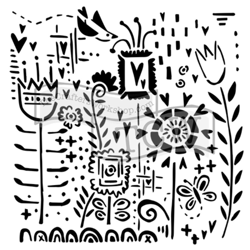 The Crafter´s Workshop Šablona TCW - Songful flowers - VYBERTE VELIKOST - Šablona TCW 12"x12" (30,5x30,5 cm) - Songful flowers