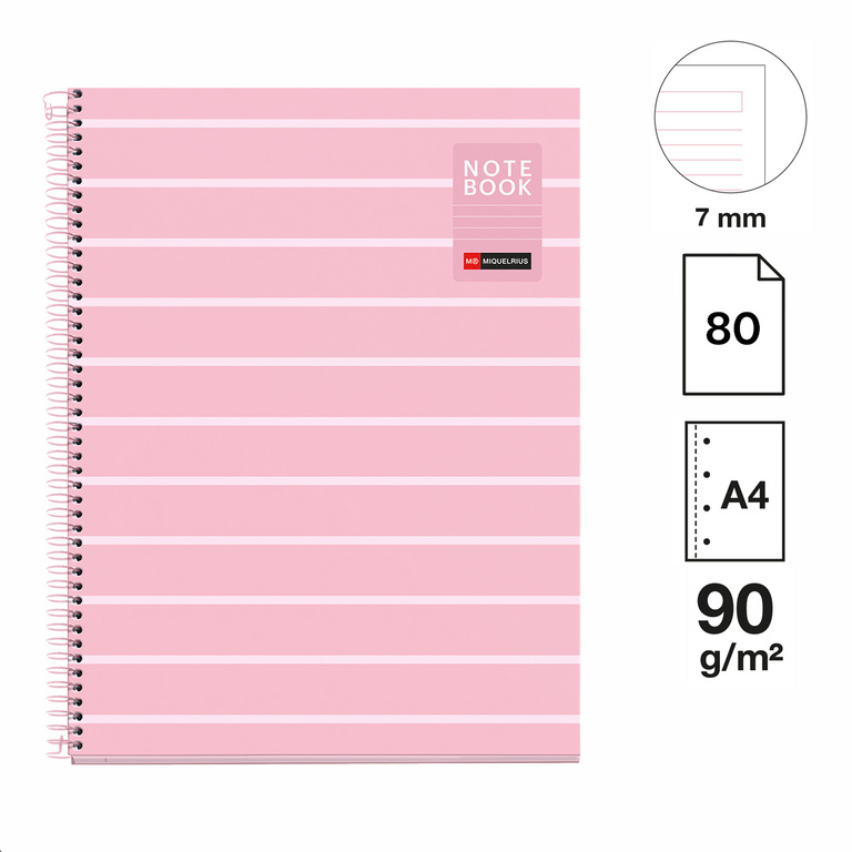 Spirálový blok Between the Lines A4, 80 listů, 90 g, linkovaný - Pink