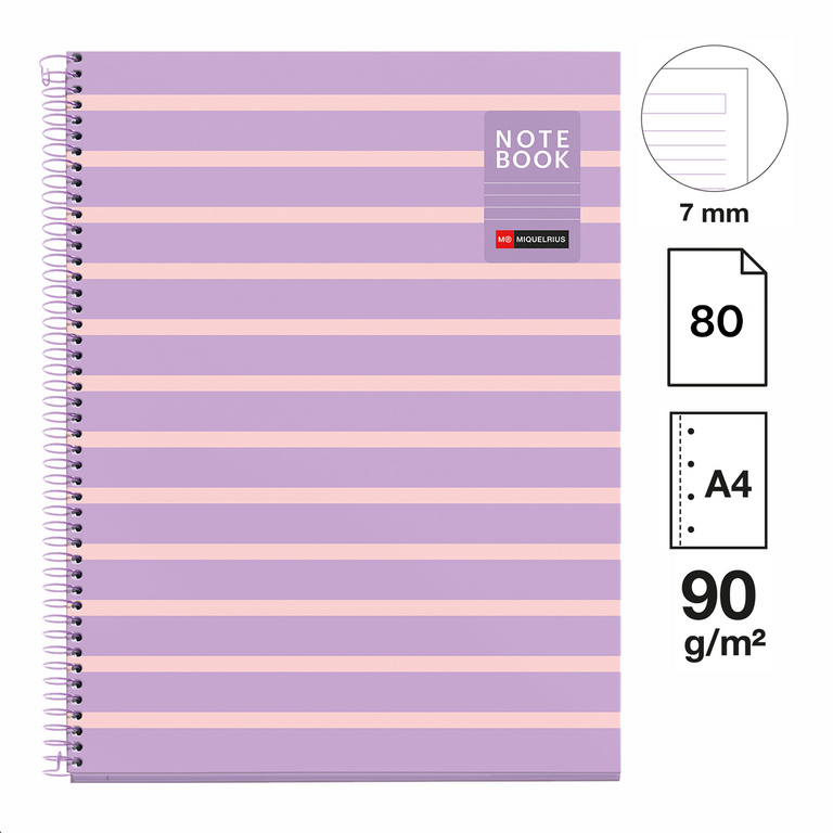 Spirálový blok Between the Lines A4, 80 listů, 90 g, linkovaný - Mauve