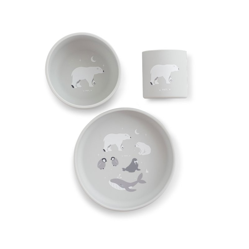 Saro Baby silikonová jídelní sada Polaris Grey