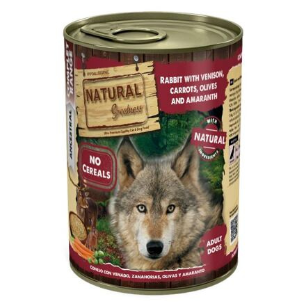 Natural Greatness králík, zvěřina, mrkev, olivy, amarant konzerva pro psy  400g