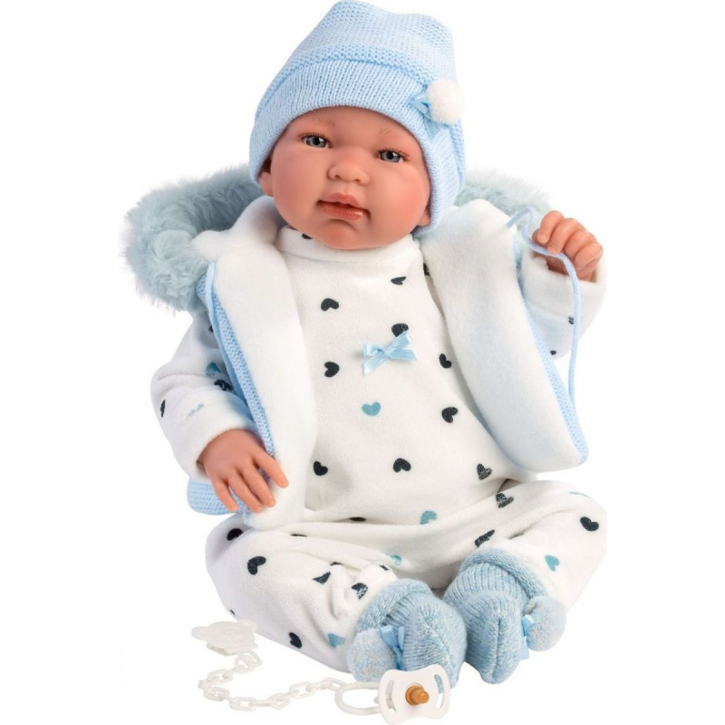 Llorens 84439 NEW BORN - realistická panenka miminko se zvuky a měkkým látkovým tělem - 44 cm