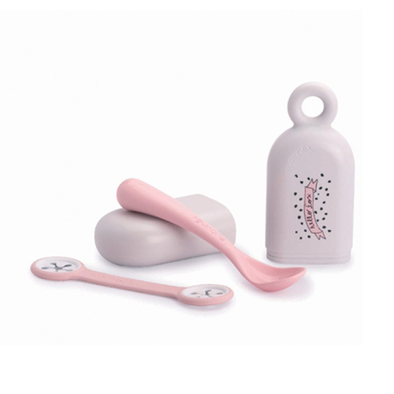 Suavinéx SET na cesty - krabička + lžíce + sponka - HELLO FOX - RŮŽOVÁ