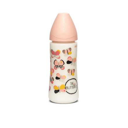 Suavinex LÁHEV Kulatá savička SILIKON 360 ml - ORANŽOVÝ MOTÝL