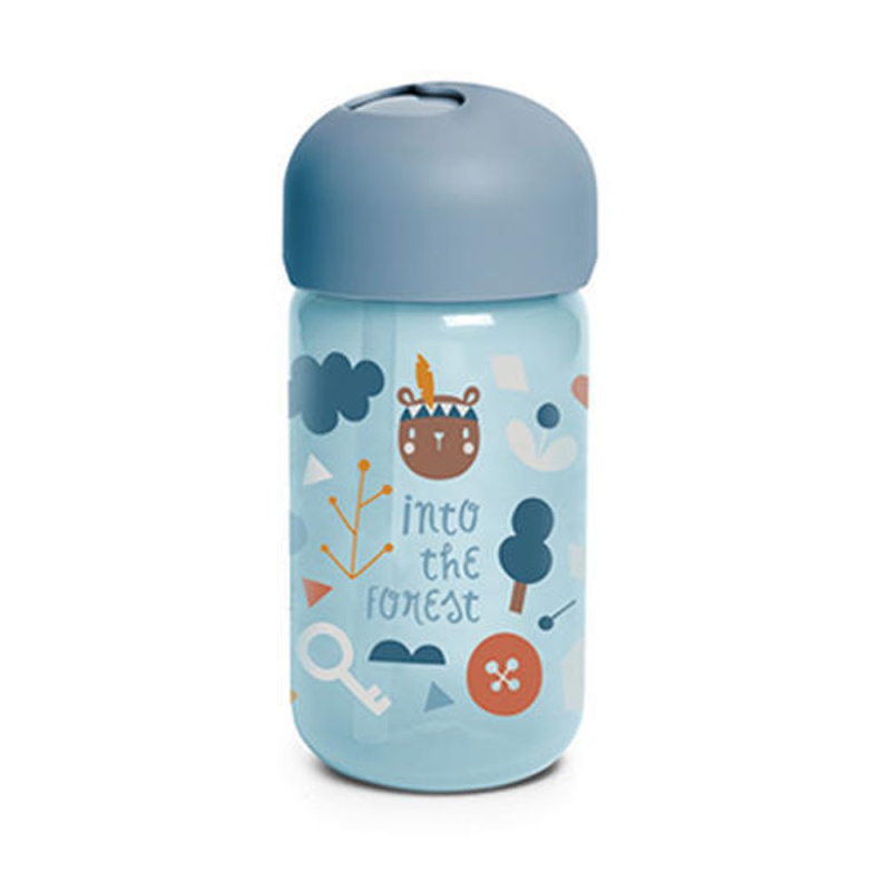 Suavinex Forest Straw Trainer Cup dětská láhev s brčkem 18 m+ Blue 340 ml