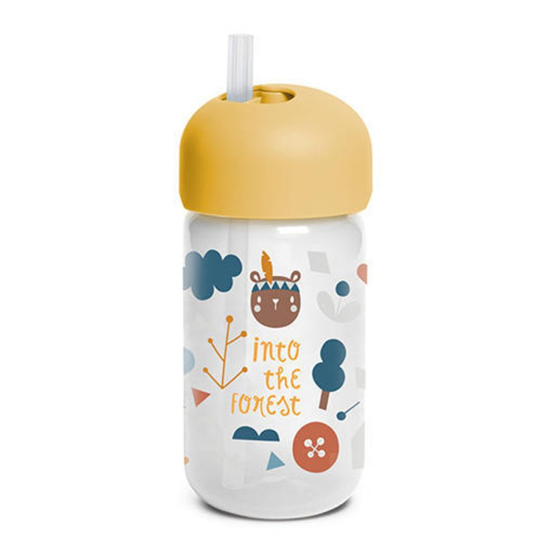 Suavinex Forest Straw Trainer Cup dětská láhev s brčkem 18 m+ Yellow 340 ml
