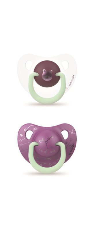 ŠIDÍTKO DEN&NOC Anatomické SILIKON 6-18 m - 2 ks - ŠIDÍTKO DEN/NOC an. SIL. 6-18m 2 ks - FIALOVÁ KOČKA