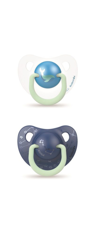 ŠIDÍTKO DEN&NOC Anatomické SILIKON 6-18 m - 2 ks - ŠIDÍTKO DEN/NOC an. SIL. 6-18m 2 ks - MODRÁ VELRYBA