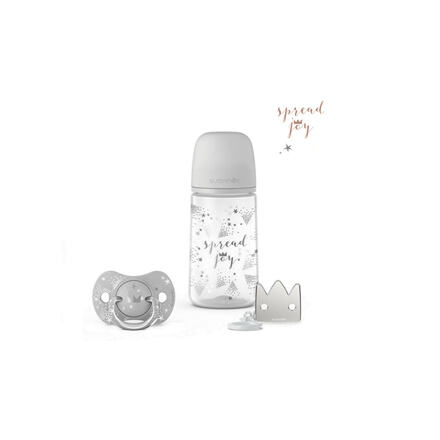 SUAVINEX SADA 270ml + DUDLÍK FYZIOLOGICKÝ 0/6M + KLIP JOY STŘÍBRNÁ