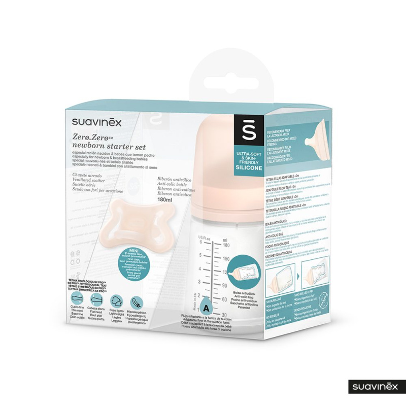 SUAVINEX | SADA ANTIKOLIKOVÁ Zero.Zero™ LÁHEV 180 ml A + dudlík Zero.Zero™ -2/ 2M
