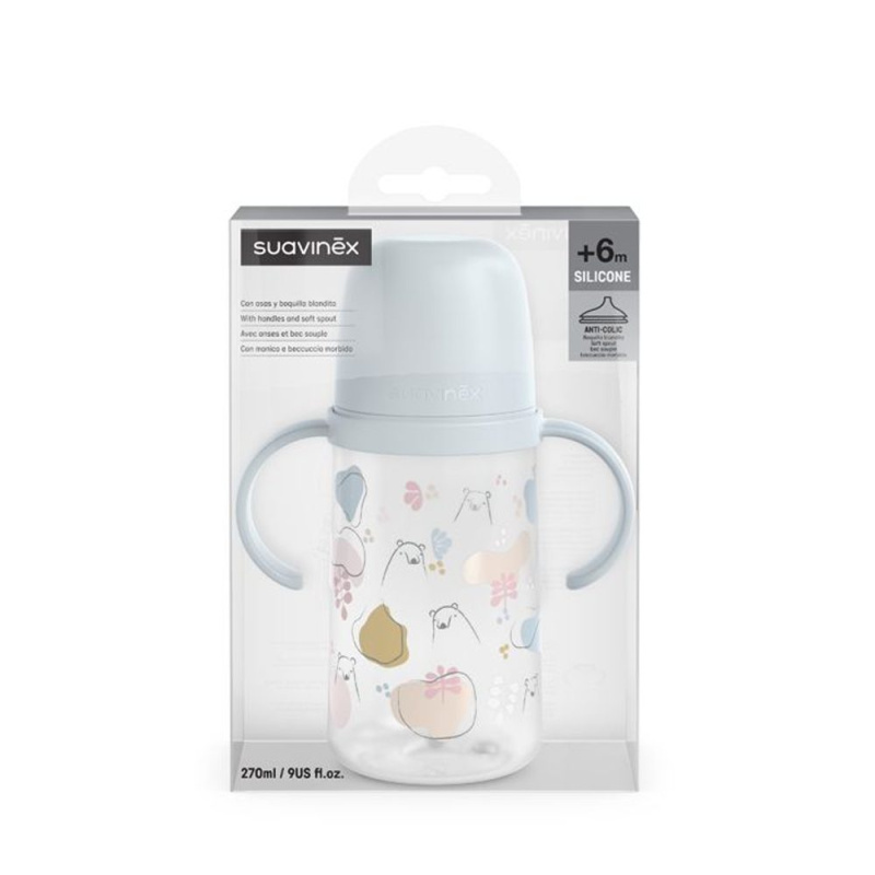 Suavinex DRUHÁ láhev s oušky BEAR 270 ml - MODRÁ