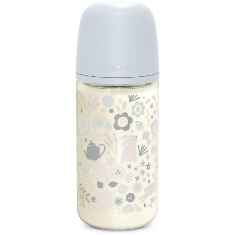 Suavinex Wonderland SX Pro Physiological Anti-Colic Glass skleněná kojenecká láhev M Medium Flow 3 m+ Liberty Blue 240 ml