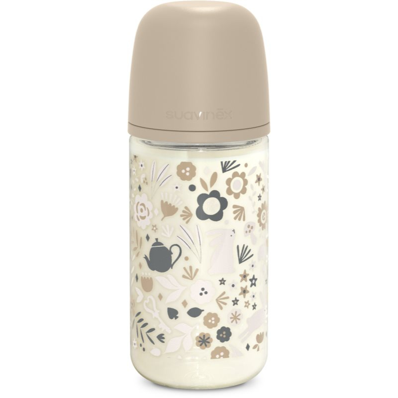 Suavinex Wonderland SX Pro Physiological Anti-Colic Glass skleněná kojenecká láhev M Medium Flow 3 m+ Liberty Cream 240 ml