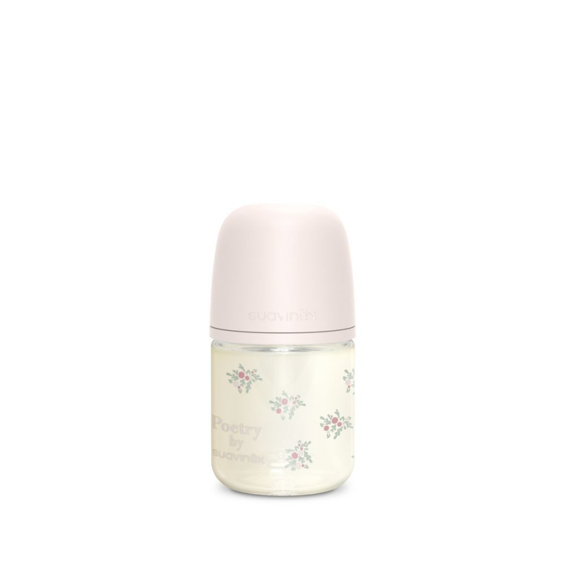 Suavinex Poetry SX Pro Physiological S skleněná kojenecká láhev 0 m+ Slow Flow - Pink 120 ml