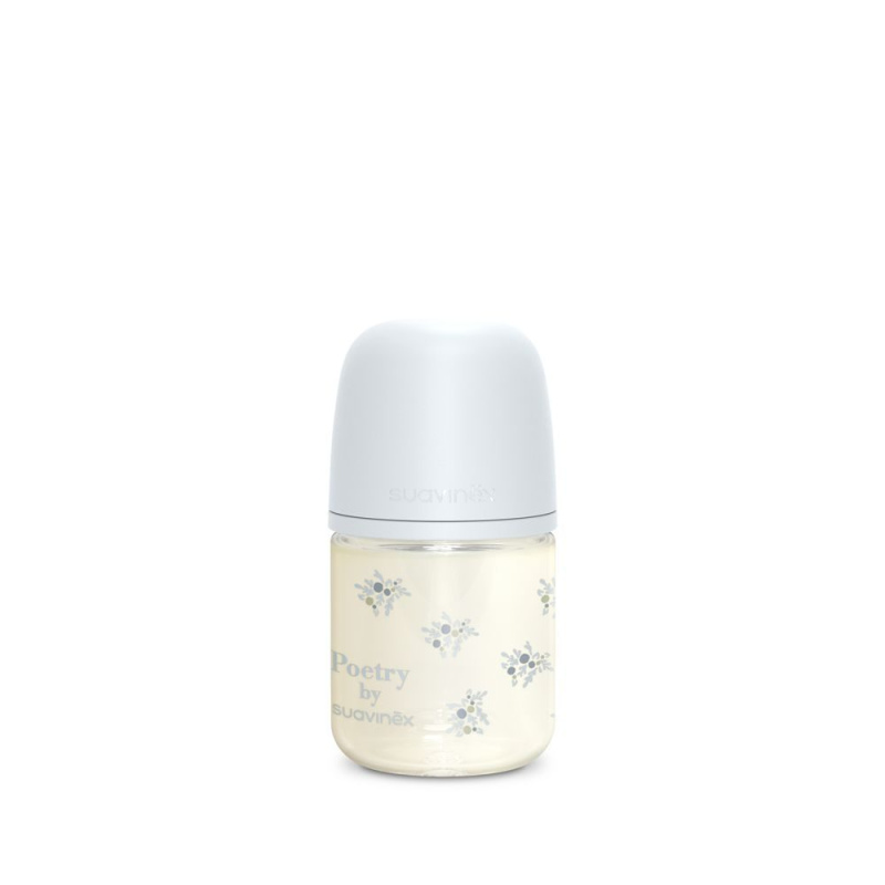 Suavinex Poetry SX Pro Physiological S skleněná kojenecká láhev 0 m+ Slow Flow - Blue 120 ml