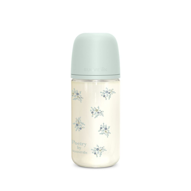 Suavinex Poetry SX Pro Physiological Glass M skleněná kojenecká láhev 3 m+ Medium Flow - Blue 240 ml