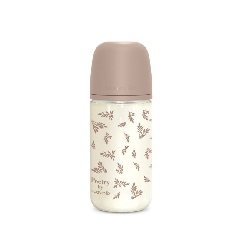 Suavinex Poetry Skleněná láhev fyziologická SX Pro 3m+ MF 240 ml 1 ks krémová