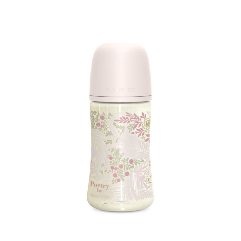 Suavinex Poetry SX Pro Physiological M kojenecká láhev 3 m+ Medium Flow - Pink 270 ml