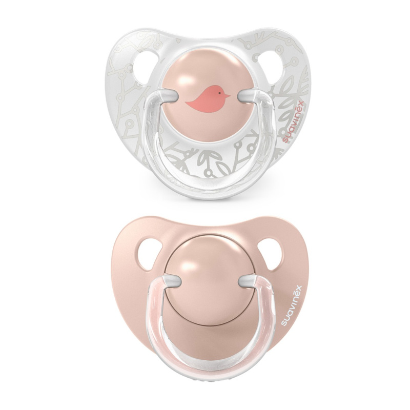 Suavinex Dudlík anatomický silikon 0/6m 2 ks BIRDIES - růžový