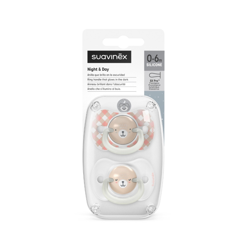 Suavinex Šidítko DEN&NOC fyziologické silikon WILD & FREE 0-6 m - 2 ks - růžové