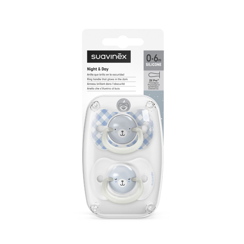 Suavinex Šidítko DEN&NOC fyziologické silikon WILD & FREE 0-6 m - 2 ks - modré