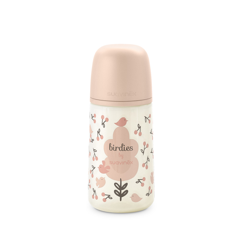 Suavinex Kojenecká láhev 270 ml M BIRDIES - růžová