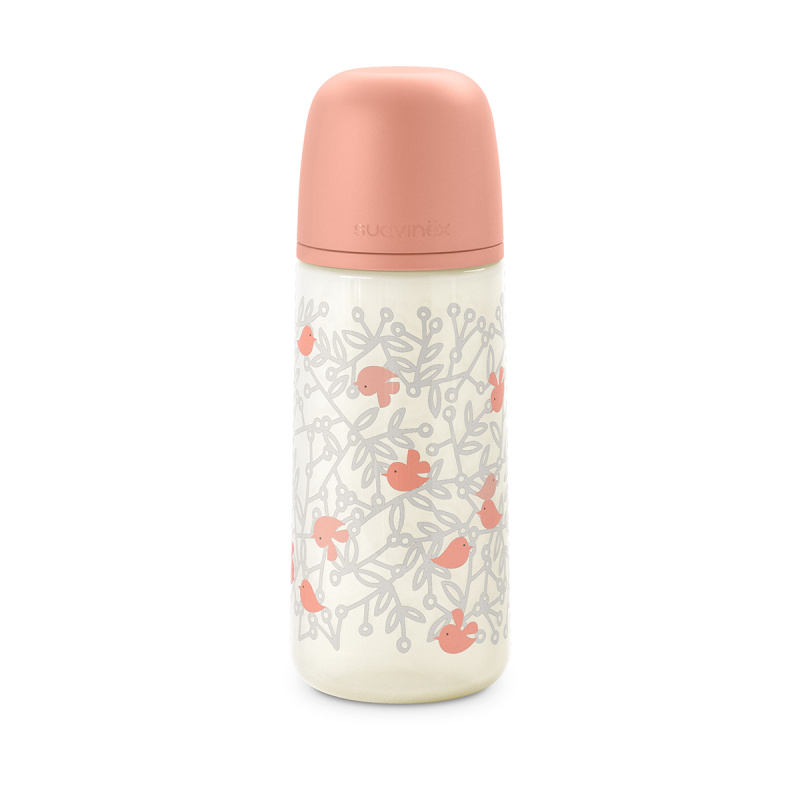 Suavinex Kojenecká láhev 360 ml L BIRDIES - růžová