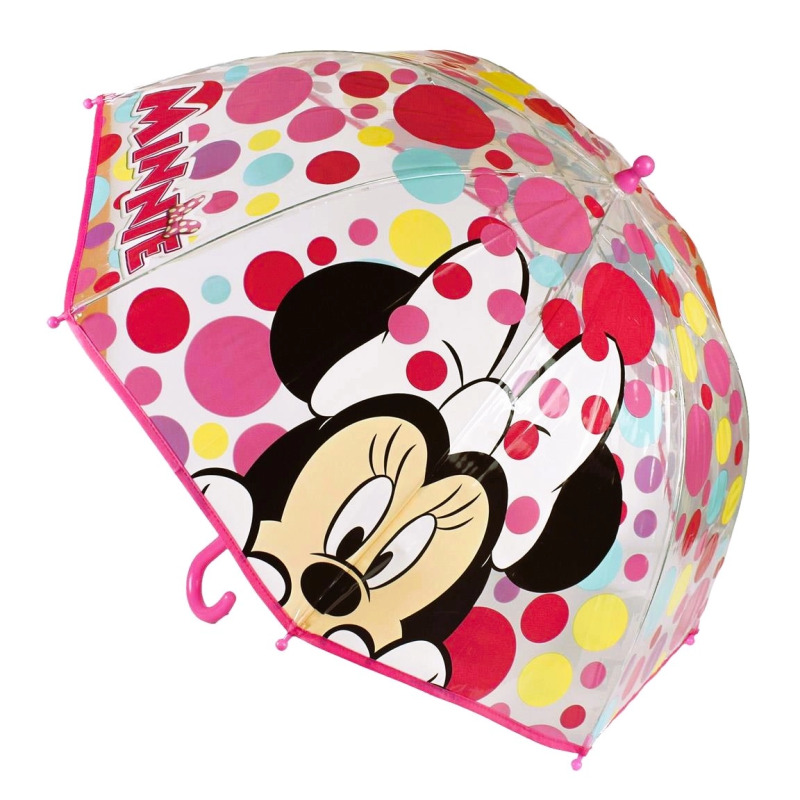Transparentní dětský deštník Minnie Mouse malinový