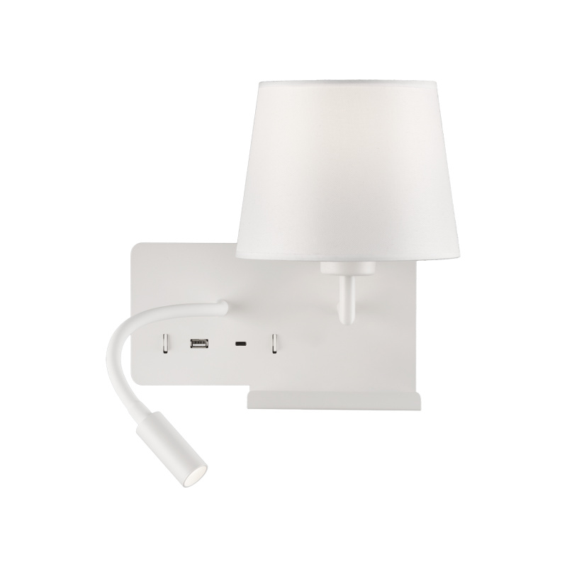 ACB Iluminacion Nástěnné LED svítidlo HOLD pravé, 3W + 1xE27 15W, CRI90, 2x vstup USB/USBC Barva: Bílá, Barva montury: Bílá
