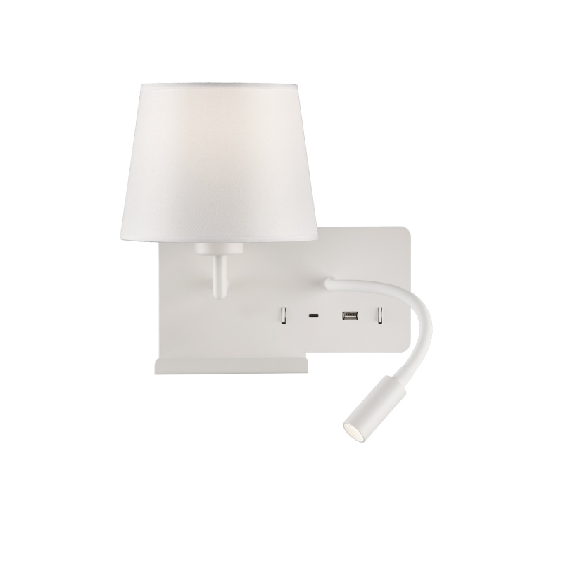 ACB Iluminacion Nástěnné LED svítidlo HOLD levé, 3W + 1xE27 15W, CRI90, 2x vstup USB/USBC Barva: Bílá, Barva montury: Bílá