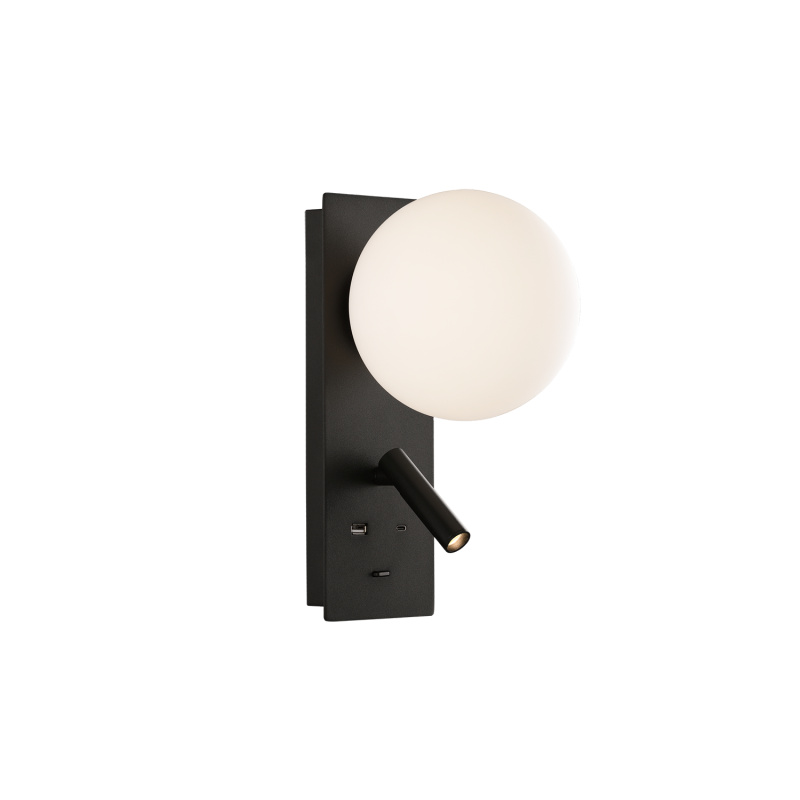 ACB Iluminacion Nástěnné LED svítidlo KIN, v. 28 cm, 8W + 3W, CRI90, 2x vstup USB/USBC Barva: Černá