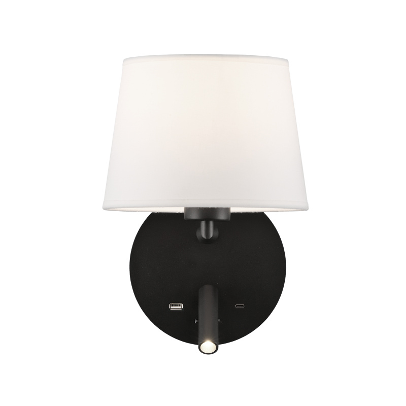 ACB Iluminacion Nástěnné LED svítidlo STILO, 3W + 1xE27 15W, CRI90, 2x vstup USB/USBC Barva: Černá